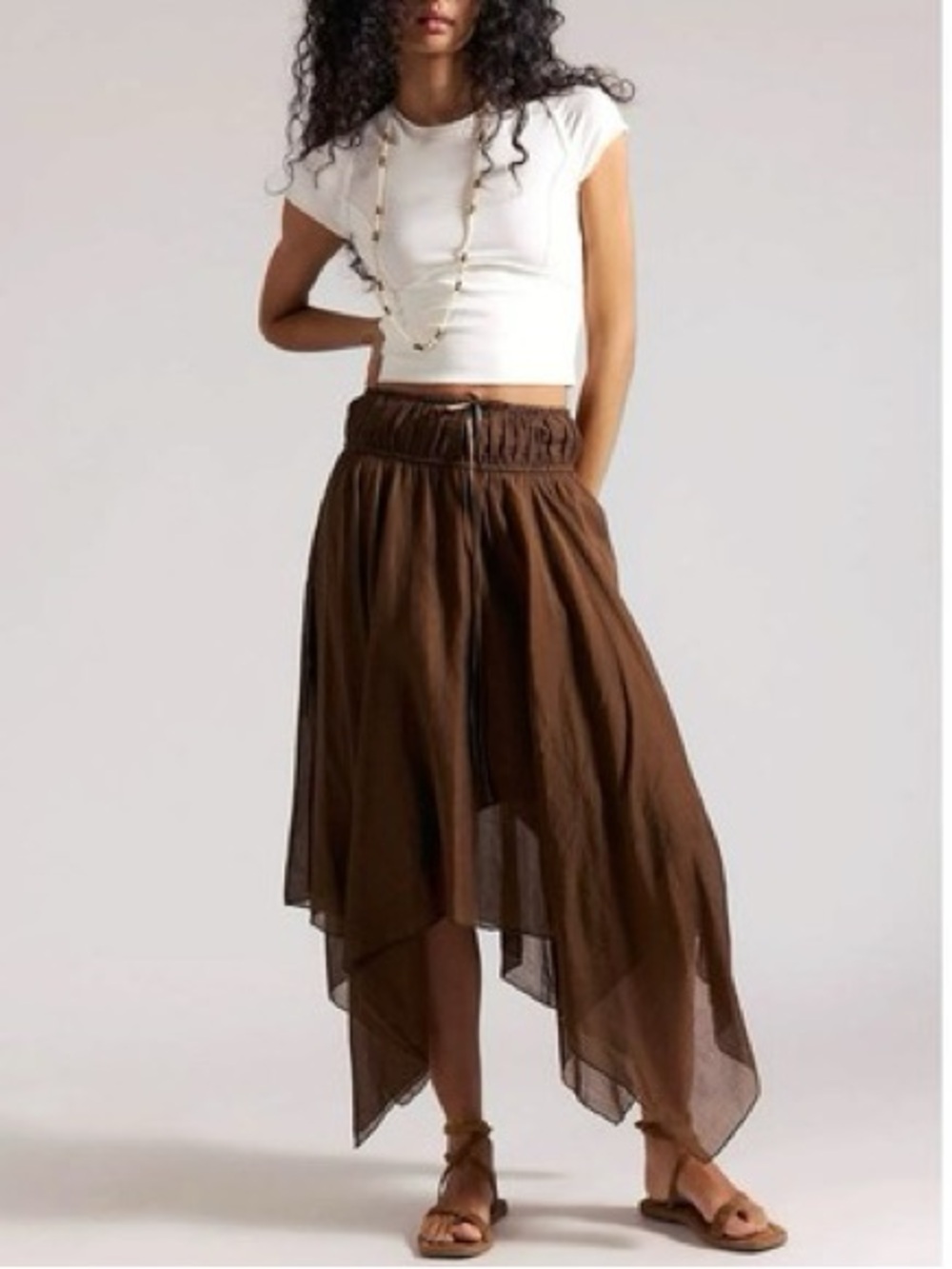 Free People One Brown Asymmetric Handkerchief Hem Women's Skirt Small